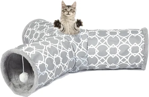Vista 11 de LUCKITTY - Cama de túnel geométrico para gatos bajo el árbol de Navidad Oxford para exteriores con interior de felpa, túnel colapsable con bolas