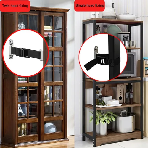 Vista 5 de Anclajes para muebles a prueba de bebés (2 juegos), anclajes de muebles antipunta, anclaje de pared para muebles, correas ajustables para muebles