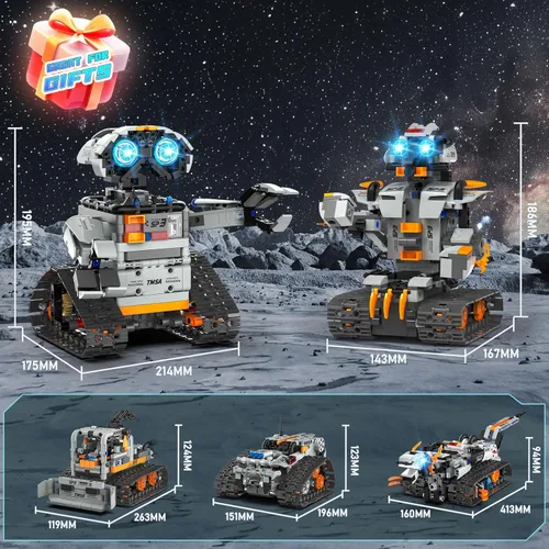 Vista 7 de Kit de construcción de robot STEM 5 en 1 para niños de 6 a 14 años, aplicación y control remoto, robot de dinosaurio, juguetes de construcción