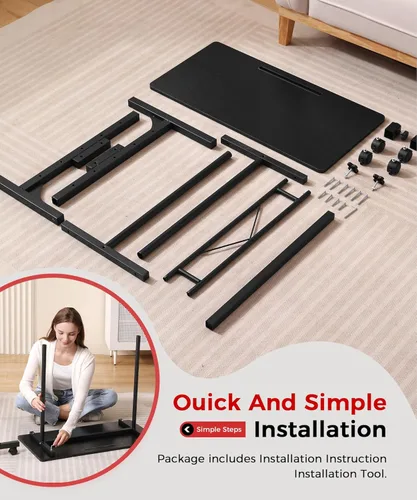 Vista 6 de Escritorio de Pie de Altura Ajustable, Escritorios Móviles de Pie con Ruedas, Escritorio Pequeño para Computadora, Escritorio Rodante, Escritorio