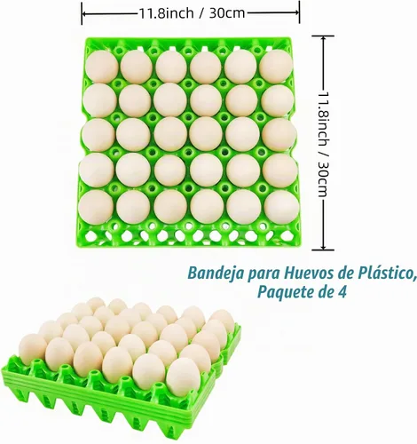 Vista 3 de Paquete de 4 cajas de plástico para huevos, 30 huevos planos, apilables, duraderas, reutilizables, color verde