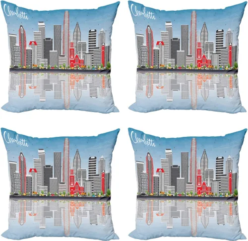 Vista 92 de Ambesonne Paquete de 4 fundas de cojín navideñas con cinta, ilustración de imagen de deseos navideños, impresión digital moderna de doble cara, 16