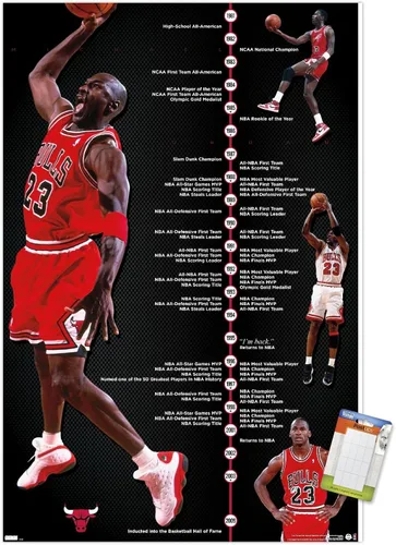 Vista 12 de Trends International Michael Jordan - Póster de pared de línea de tiempo, 14.725 x 22.375 pulgadas, versión enmarcada de madera de granero