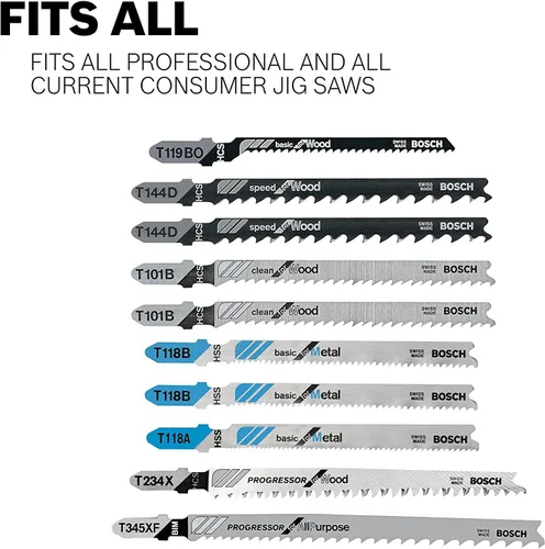 Vista 3 de Bosch 100 piezas 5-1/4 pulgadas 5-10P TPI Progressor para madera con clavos T-Shank Hojas de sierra caladora