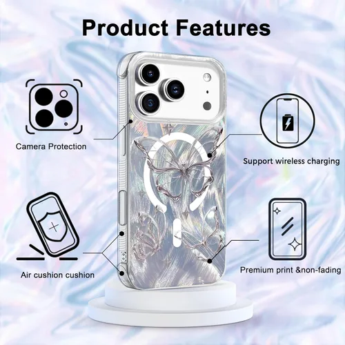 Vista 364 de I-MGAE-IN-AR - Funda diseñada para iPhone 12 y 12 Pro, diseño de mariposa plateada brillante, funda protectora de poliuretano termoplástico, suave