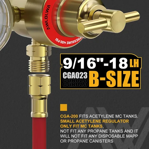 Vista 4 de Conjunto de reguladores de acetileno de oxígeno, conexión de entrada CGA540 y CGA200 9/16"-18 (tipo "B") Conexión de salida