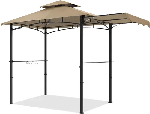 Vista 6 de MASTERCANOPY Gazebo de parrilla de 8 x 5 para exteriores, toldo con 2 luces LED (costuras marrones caqui)