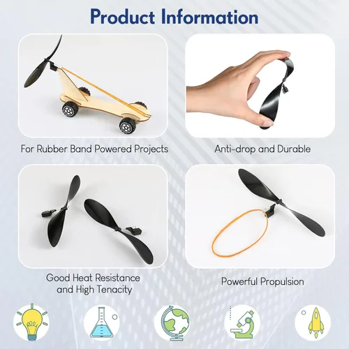 Vista 5 de Libima 40 piezas de hélice de plástico para actividades STEM, cuchillas de hélice resistentes al plegado con ganchos de banda de goma para aviones