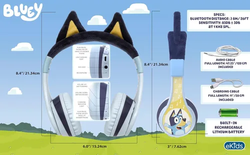 Vista 5 de Auriculares Bluetooth Bluetooth Bluetooth para niños, auriculares inalámbricos con reducción de volumen para la escuela, el hogar o viajes (azul)