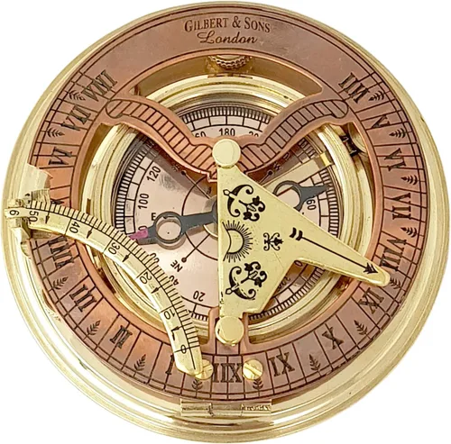 Vista 2 de Brass Nautical - Brújula de reloj de sol de latón antiguo y cobre, reloj de reloj de sol en caja de regalo reloj de sol reloj de réplica de barco