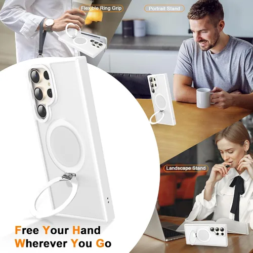 Vista 4 de Funda magnética para Samsung Galaxy S24 Ultra con soporte de anillo invisible [compatible con MagSafe] [protección contra caídas de grado militar] a