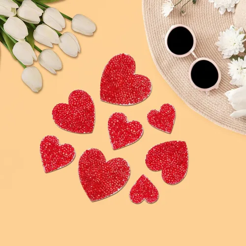 Vista 7 de 26 parches para planchar en forma de corazón, 4 tamaños, parches de corazón brillantes con diamantes de imitación, apliques adhesivos de diamantes