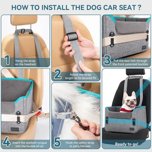 Vista 7 de PETSFIT - Asiento de automóvil impermeable, piel sintética, perros pequeños, hebillas seguras patentadas, correa de clip, cama transportadora