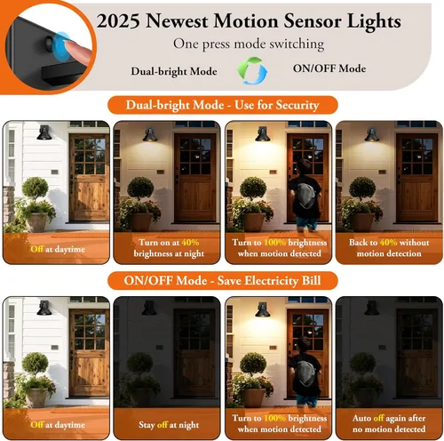 Vista 3 de Brightever Luces de pared para exteriores con sensor de movimiento, luces de porche del atardecer al amanecer, apliques de pared para exteriores