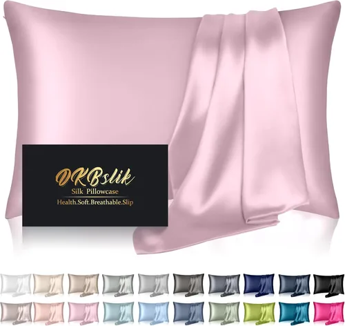 Vista 20 de DKBslik - Funda de almohada de seda de morera, tamaño estándar, refrescante, antiacné, cremallera oculta, azul aguamarina