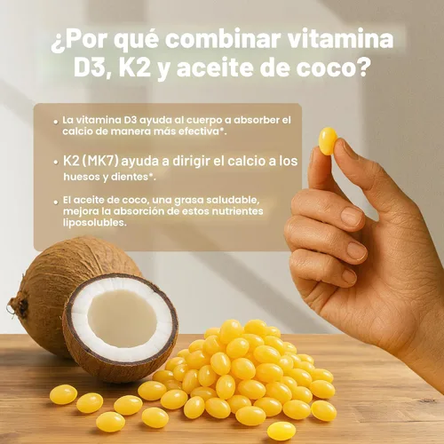 Vista 5 de VEV Corefeel Vitamina D3 K2 10,000 UI, 200 mcg MK-7, 300 cápsulas blandas de aceite de coco, suplemento de vitaminas 2 en 1 D y K (incluye MK7)