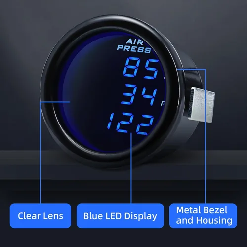 Vista 3 de Kit de Medidor de Presión de Aire Digital Triple para Suspensión de Coche MAIMEIMI 2-1/16" 0-220 PSI Conjunto de Medidor de Presión de Aire con 3