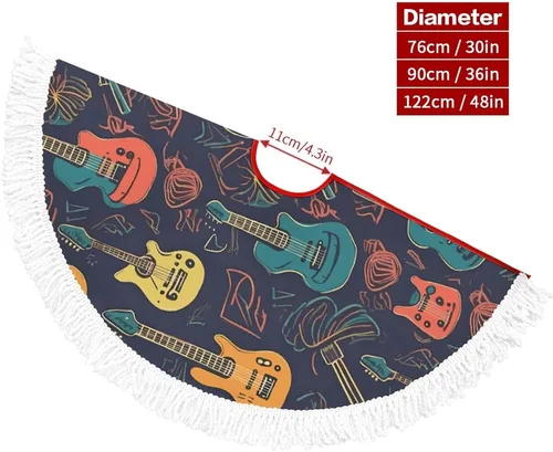 Vista 2 de Guitarra Pattern Christmas Tree Skirt with Tassels Winter Holiday Tree Mat Decoration Xmas Tree Skirts Christmas Ornament for Home Seasonal Decor