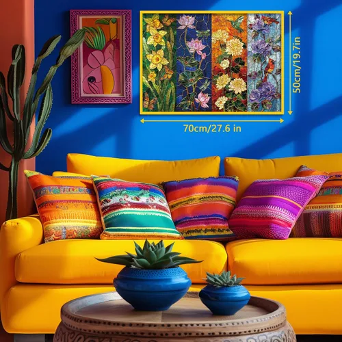 Vista 5 de Rompecabezas de flores de vidrieras para adultos de 1000 piezas, rompecabezas coloridos de plantas de arte, hermoso rompecabezas floral de pájaro