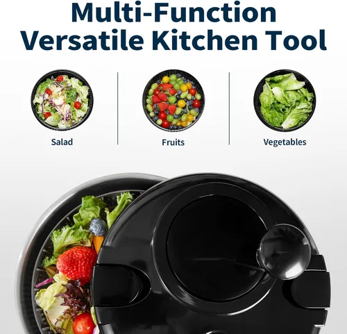 Vista 8 de Escurridor de ensalada de acero inoxidable, lavadora de verduras de 4.8 Qt, secador de lechuga sin BPA con diseño de manivela, apto