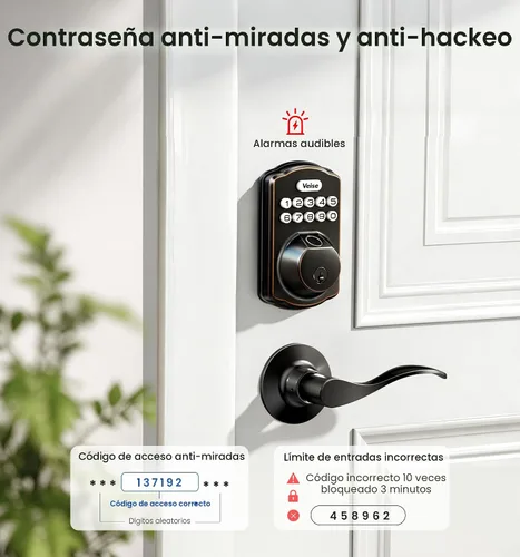 Vista 11 de Veise KS02A - Cerradura de puerta de entrada sin llave de huellas dactilares, bloqueo automático, cerrojo electrónico para puerta delantera Negro