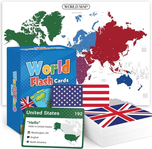 World Flags Flashcards, 245 países, juego de geografía con mapa del mundo, juegos educativos para todas las edades, familia, adultos, aulas y
