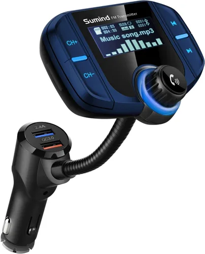 Vista 13 de Transmisor FM Bluetooth mejorado, adaptador de radio inalámbrico manos libres kit de coche con pantalla de 1.7 pulgadas, QC3.0 y puertos USB duales