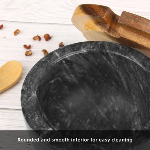 Vista 5 de Caja de sal de mármol con tapa y cuchara de madera, recipiente moderno de piedra negra para sal o pimienta, azúcar, especias y condimentos, frasco