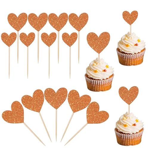 Vista 11 de 30 piezas de decoración para cupcakes con diseño de corazón con purpurina para cupcakes, despedida de soltera, boda, compromiso, decoración de Negro