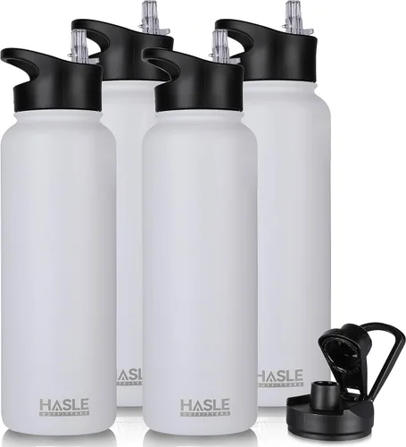 Vista 29 de HASLE OUTFITTERS Botella de agua aislada de 22 onzas, botella de agua de acero inoxidable de doble pared de boca ancha con tapa de popote y tapa