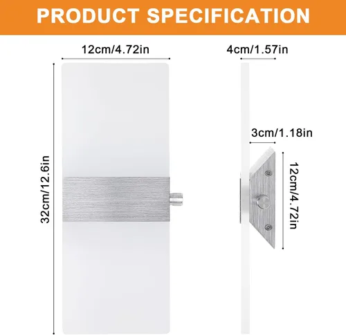 Vista 4 de Lightess Apliques de pared modernos con interruptor regulable. Lámpara de pared LED de 12 W, de acrílico, con luz superior e inferior