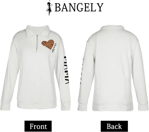 Vista 3 de BANGELY - Sudadera para mujer, con cremallera, divertida camiseta con estampado de leopardo, cuello alto, 14 con cremallera