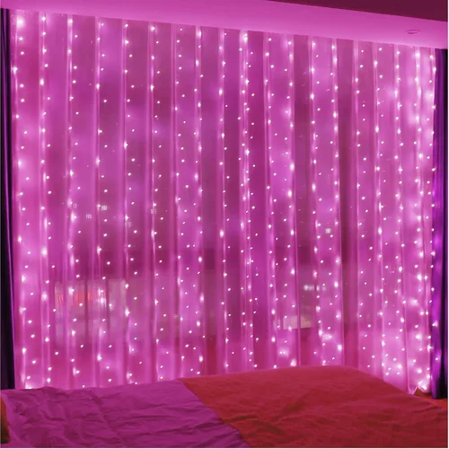 Vista 8 de ZSJWL - Guirnalda de 300 luces LED de hadas para cortina con mando a distancia, 8 modos, 2.9 × 2.9 mt, luz de cadena para cortina con enchufe USB