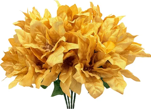 Vista 8 de Ferial 2 flores artificiales de Navidad – Ramo de flor de Pascua de seda de 5 cabezas – Flores falsas para fiesta de Navidad, decoración de boda