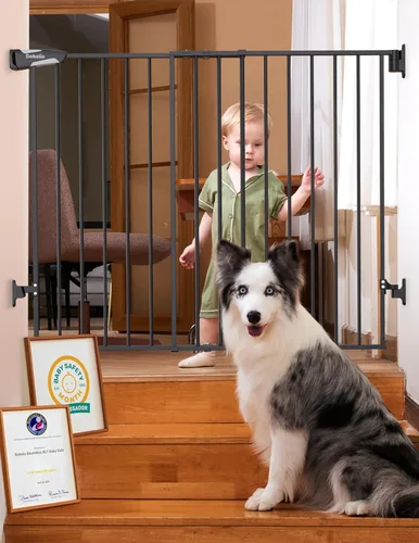 Vista 12 de Babelio Puerta de bebé para escaleras, cocina y puertas, sin barra inferior, operación con una sola mano, cierre automático, montaje de hardware