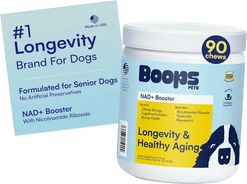 Suplemento precursor y para perros mayores NAD+ - 90 masticables suaves - Alternativa NMN para la longevidad y el envejecimiento saludable -