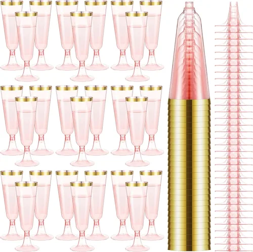 Vista 8 de Dandat 100 copas de champán de plástico desechables de 5 onzas con borde, copas de vino para boda, quinceañera, suministros de fiesta de cumpleaños