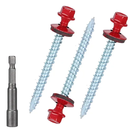 Vista 25 de Tornillos para techos de metal de 10 x 1 pulgada, tornillo para techo de chapa metálica con cabeza hexagonal negra y arandela EPDM para techos