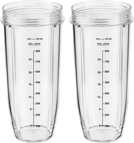 Pieza de repuesto para licuadora Nutri Ninja, paquete de 2 vasos de repuesto de 32 onzas compatibles con licuadoras Nutri Ninja Auto-iQ Series