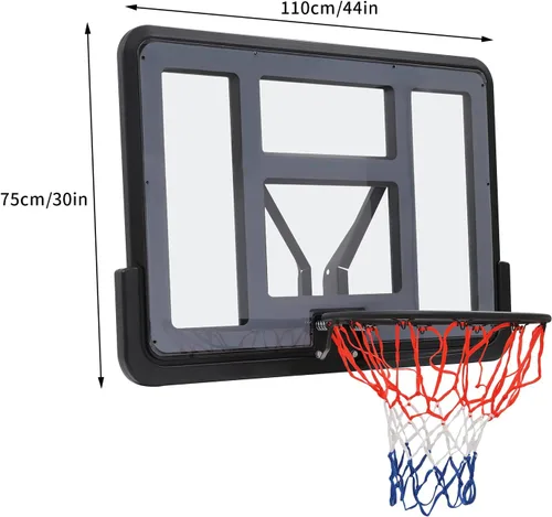 Vista 3 de Combo de tablero y borde de baloncesto, tablero de 44 pulgadas de largo x 30 pulgadas de ancho, diámetro de borde de 17.7 pulgadas, kit de portería