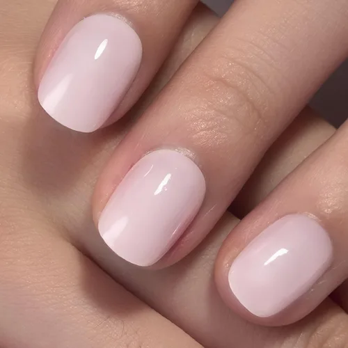 Vista 2 de Uñas postizas CurvLife blancas lechosas, cortas, cuadradas, acrílicas, con diseño de albaricoque, cobertura completa, brillantes, nude