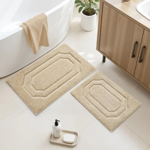 HOMEIDEAS Juego de alfombras de baño de 2 piezas, alfombra de baño de felpa de microfibra extra suave y absorbente con respaldo antideslizante Beige