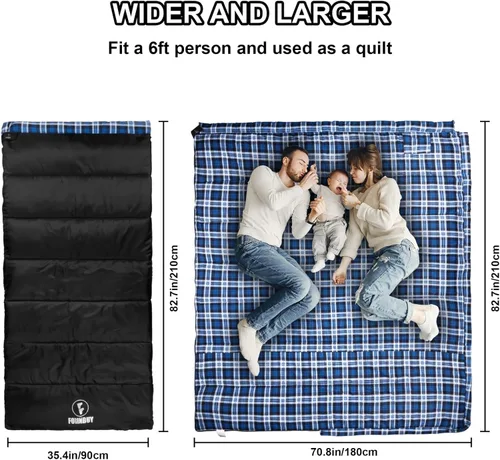 Vista 2 de Flannel Sleeping Bag Cold Weather for Adults XL Camping Cotton Sleeping Bag 4 Season Big and Tall, Waterproof with Compression Sack