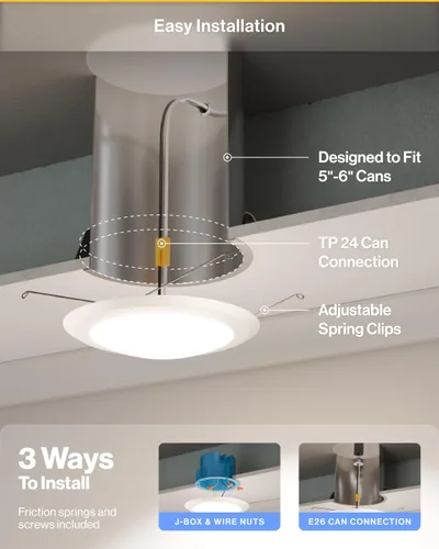 Vista 5 de Sunco 24 unidades de luces LED de disco para techo de 6 pulgadas, luz de disco de montaje empotrado, iluminación de candelabro, 1050 lm, 15 W