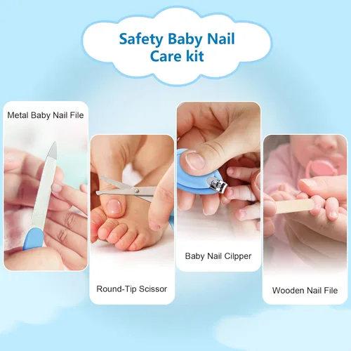 Vista 3 de Megainvo Kit de aseo para bebé, kit de cuidado de 24 piezas, juego de recortador de uñas para bebé con luz, kit de cuidado esencial para recién