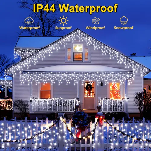 Vista 7 de Luces LED de Navidad de 164 pies, 1600 luces LED para decoración al aire libre con temporizador de 320 caídas, 8 modos, guirnalda de luces