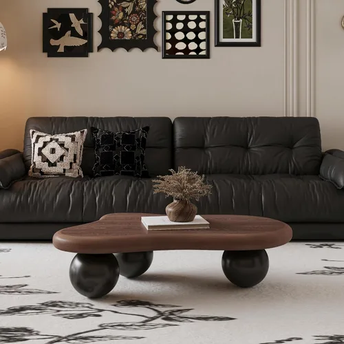 Vista 21 de Mesa de centro Cloud de 47.2 pulgadas con 3 patas de bola, moderna mesa central irregular para sala de estar, mesa de té pequeña baja y bonita