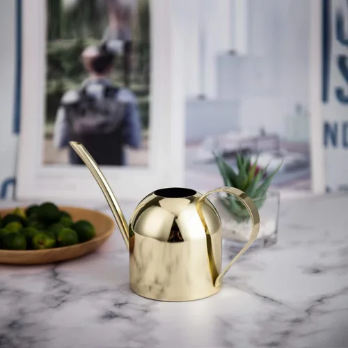 Vista 6 de IMEEA Regadera dorada para plantas de interior, orquídea, bonsái, acero inoxidable con boquilla larga para casa, escritorio, oficina, 15 onzas