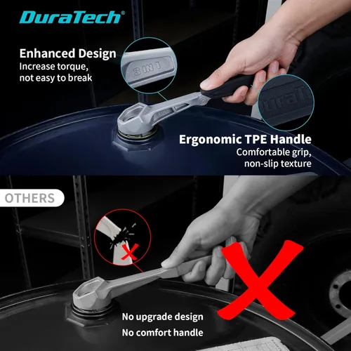 Vista 5 de DURATECH Llave de tambor de aluminio, llave 3 en 1, herramienta abridor de barril para abrir tambor de 10, 15, 20, 30, 55 galones, se adapta a tapas