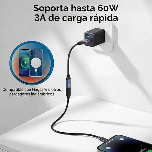 Vista 3 de Adaptador USB C hembra a USB macho, adaptador de cable USB A a USB C con transferencia de datos de 10 Gbps y carga para laptop, PC, disco flash